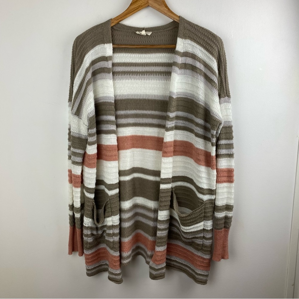 🦋Mystree Knit Striped Open Front Cardigan Multicolor Lightweight Knit Medium